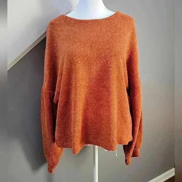 Lumiere Oversized Sweater Top Womens Large Orange Balloon Long Sleeve Fall Roomy - Picture 1 of 6